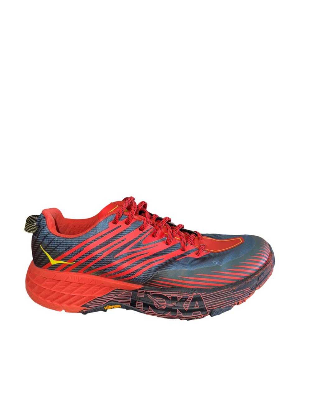 Hoka Men’s speed goat 4 wide Red and Navy Performance Running Shoe size 13 2E